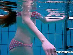 Young girl feels free showing magnificent body underwater in bikini