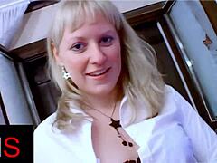 blonde milf ass fucked, cum on belly