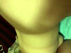 Petite Bella with small tits takes big cock in assfucking pov sex against a fan.