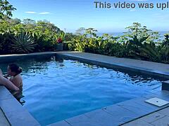 costa rica compilation of asian girlfriend giving pov blowjobs outdoors by the pool
