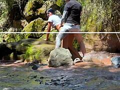 this amateur couple records the latina teen bending over for doggystyle with her hermanastro outdoors by the river