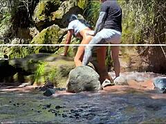this amateur couple records the latina teen bending over for doggystyle with her hermanastro outdoors by the river