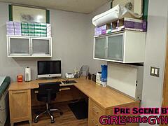 intriguing backstage close-up of mara luv in latex gloves with shaved pussy and natural tits