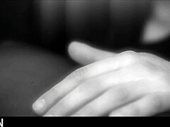 romantic couple shares sensual kisses and cum on big natural tits in lingerie