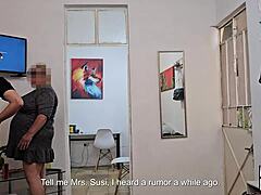 in a casual casting interview, mature mexican bbw doña susi with saggy tits rides young guy cowgirl style in her first time as aspiring porn actress.