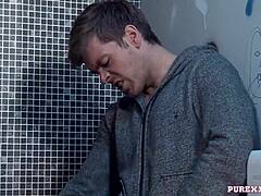 Hot Brunette Milf Feels Intense Passion Taking Huge Cock in Toilet With Cumshot.