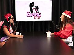 Narrative Title Tells Of Brazilian Lesbian Group In Lingerie Swingers Kissing Around Pussy Edges Preferring Cock Over Fingers In Sheer Red Christmas Special With Jujube Delicia