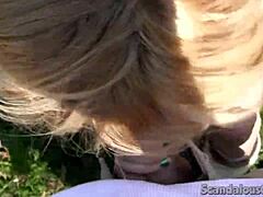 Blonde girlfriend shares intriguing outdoor moment with boyfriend and his impressive feature