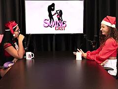 Narrative Title Tells Of Brazilian Lesbian Group In Lingerie Swingers Kissing Around Pussy Edges Preferring Cock Over Fingers In Sheer Red Christmas Special With Jujube Delicia