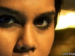 brunette beauty displays her natural curves in a dance routine