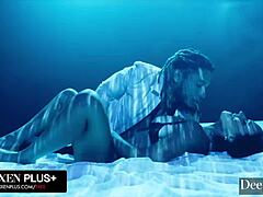 gorgeous brunette sarah gives in to her dom with deepthroat blowjob and interracial riding on big black cock