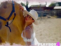 big tits latin babe strips naked exposing hot body for playboy riding lesson