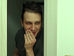 Husband catches blonde big tits wife masturbating and dives in to lick her wet pussy sensually