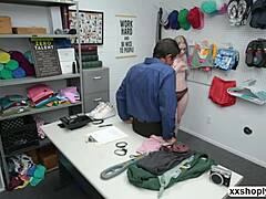 Shoplifter Emma Starletto blows and rides the LP officer's monster cock in the office to satisfy his needs.