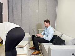 Business man surprises the big ass latina maid with a creampie in pussy.