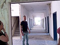 i join two milfs for outdoor threesome fuck in abandoned barracks craving cum