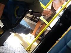 novinha shows perfect feet on the bus in close up first part