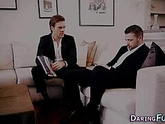 Classy beauty swaps jizz with big cock in glamour threesome cumshot scene 👠💦