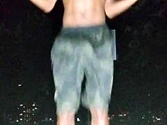 In a quiet park setting, a pretty mature amateur from USA poses for her first gym-inspired photoshoot interview