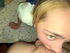 Hungry babe in pijama licks and gags on cock with deepthroat.