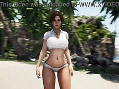 In the 3D hentai game, Lara Croft got caught masturbating in her cabin right as a massive storm hit with monster gangbang action.