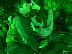 a brunette with small tits tempts a guy into deepthroat blowjob and doggystyle fucking outdoors all night long