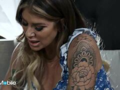 Adultmobile Horny Wives Invite Sexy Blonde Babe For Lesbian Pussy Licking And Muff Diving On Bed While One Watches