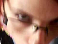 glassed-up karla rose drops to her knees in pov sucking my wrapped cock