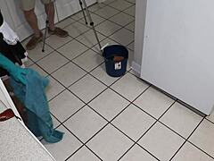 i'm this petite amateur milf serving as a slave in maid costume with anal plug. he double penetrates my curvy body and creampies my cunt