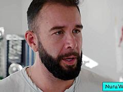 Blondie Sexy Teen Masseuse Anna Claire Clouds Prepares Client Will Pounder for Wet Nuru Massage with Tattoo Details