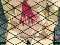 Busty teacher faces naughty destruction from her eager students in this anime scene.