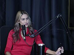 She feels aroused by interested people tasting milk kissing the presenter and showing blowjob skills - Sofie Lollipop transsexual in sheer red lingerie.