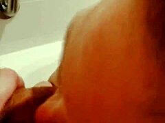 Fat bbw wife sucks cock orally right after shower with her big natural tits bouncing.