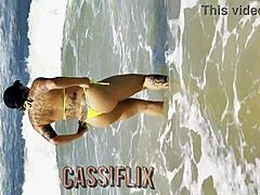 cassiana costa shakes big ass on beach then invites three big black cock guys to fuck her pussy and cum on face in homemade interracial session with blowjob and doggystyle