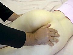First timer girl inserts butt plug for deep anal fingering and stretching on bed
