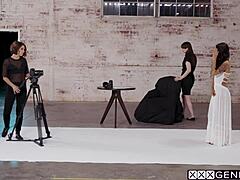 Shemales Natalie Mars and Khloe Kay dominate photographer Adriana Chechik in hardcore fucking