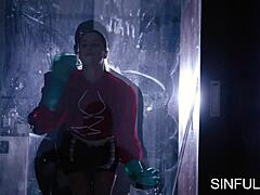 maid lady lyne finds neighbor michael fly tied up to bed then licks his big cock and big ass in fetish roleplay