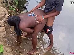 Whoa, Check This Outdoor Stroll with Black Babe Getting Fucked Hard by Big Cock in River Yard!