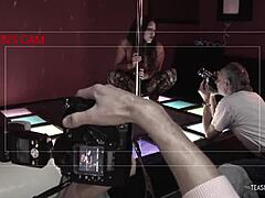 Fucking with two guys on sofa brings cumshot facial to brunette milf romana.