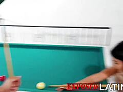 Mariana Martix dominates pool game with soldier's huge cock in colombian big tits blowjob cum action.