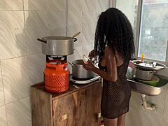 massive cock makes pussy squirt wildly during intense kitchen doggystyle ride