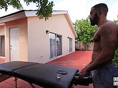 melanie hicks enjoys a sensual massage from her big black dick masseuse, leading to intense interracial action with deepthroat and cowgirl riding.