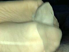 Filling nylonsocks with cum after intense stocking footjob from girlfriend.