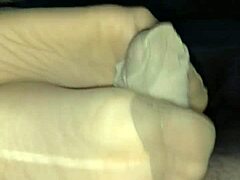 Filling nylonsocks with cum after intense stocking footjob from girlfriend.