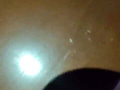 This hot young brunette with a big ass stripped to her underwear for a solo handjob session, stroking his cock until climax