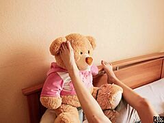 Check out Mila Azul as the best nude erotic Ukrainian model posing sexy with teddy bear for Plushies TV.