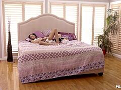 The horny step sister got caught masturbating with her toys in the room. She was using them alone until discovered.