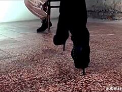 Bound Babe in BDSM Scene Wanks Big Cock to Cumshot Explosion