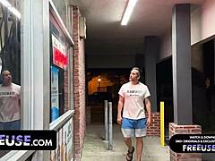 Freeuse store fucking ffm threesome group sex outdoor public licking cum facial