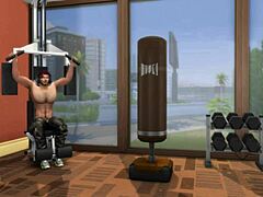 hunky sims 4 guy gets sweaty hot sex after intense gym workout... he blows cumshot on face